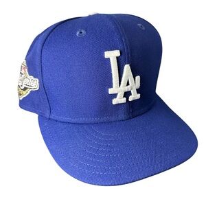 New Era Los Angeles Dodgers World Series Patch 59FIFTY Fitted Hat Cap Blue 7 1/8